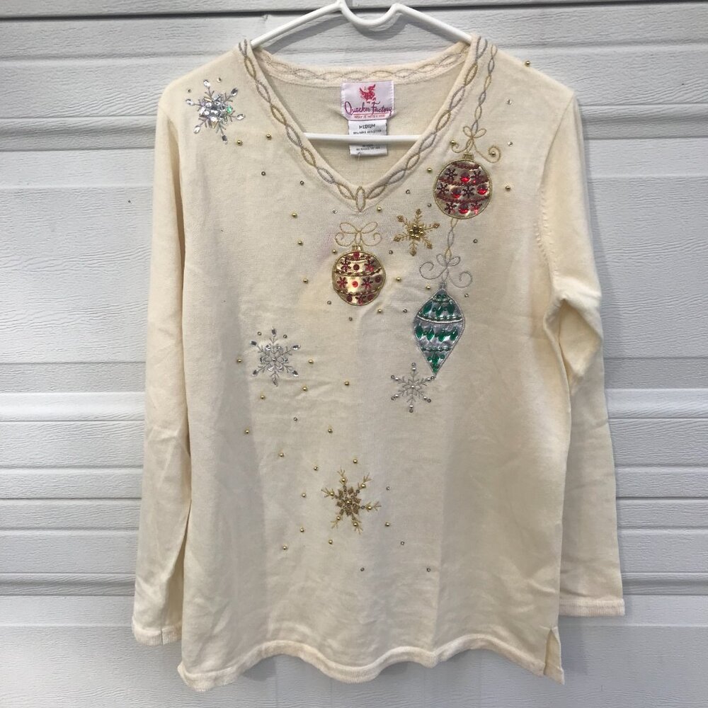 Quacker Factory Creme Christmas Sweater Medium NWT